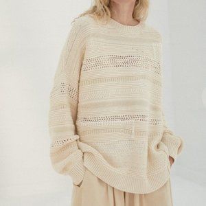 MÓNICA CORDERA Cream Knit Sweater Natural Patched Cotton Blend One Size